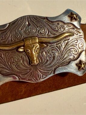 Tony Lama Two-Tone Western Longhorn Belt Buckle
